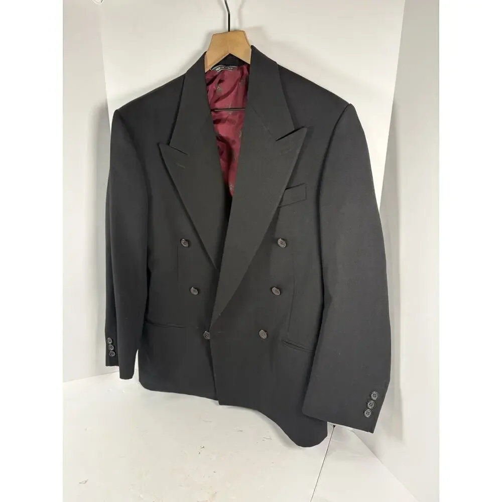Vintage Marco Ricci Mens Black Double Breasted Blazer Wool Made In Italy Jacket